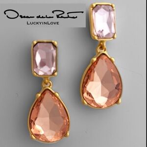 Oscar de la Renta • Oversized Square & Teardrop Crystals Drop Earrings